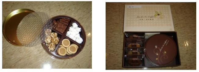 左圖之禮盒與其他產品以盒再包裝，成為如右圖所示之複式禮盒
