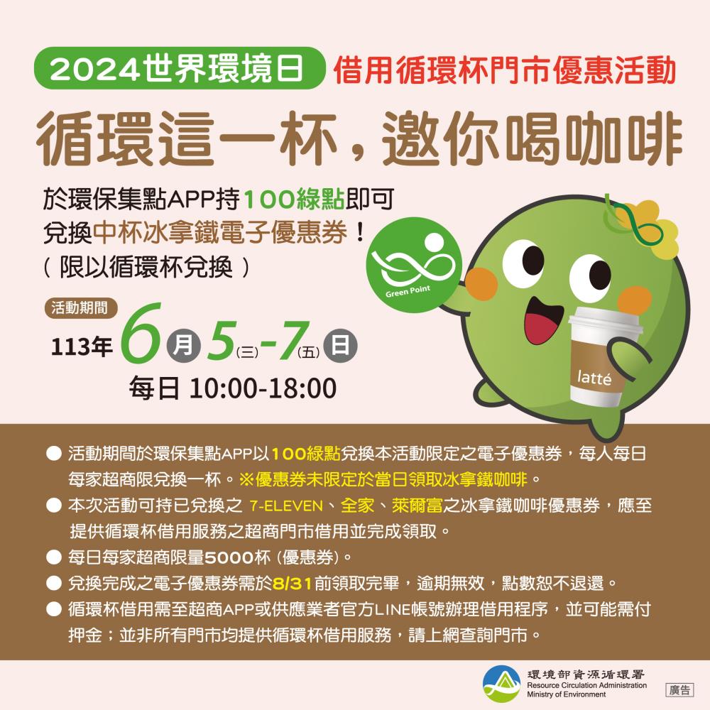 尋找循環杯超商門市快閃活動-小額綠點換拿鐵